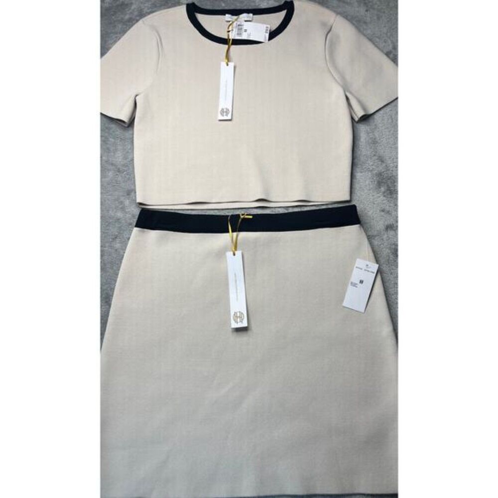 House of Harlow 1960 Cream Two-Piece Skirt Set with Black Trim